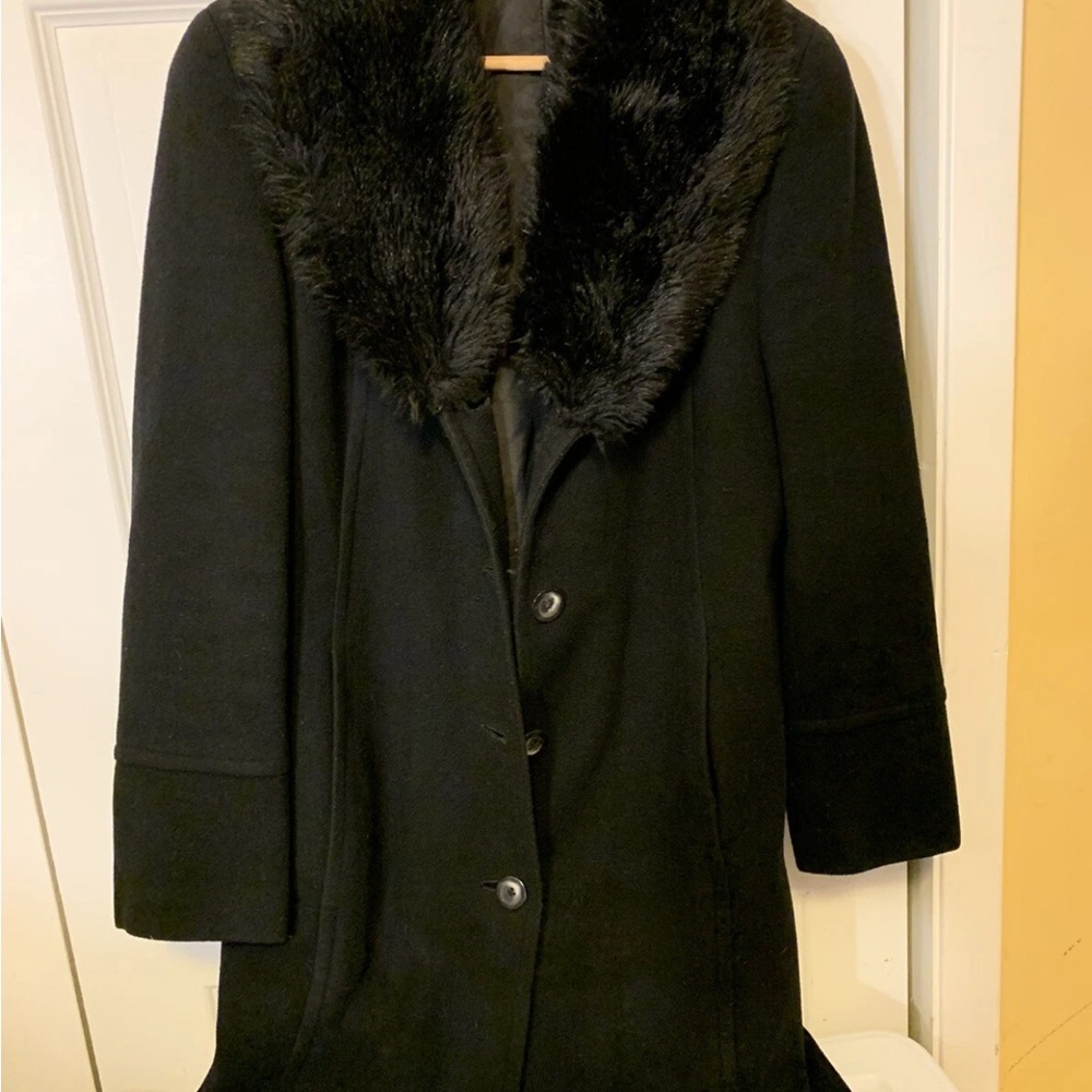 Dorothy Perkins womens sz M Uk 10 Black‎ Pea Coat with Fur Collar